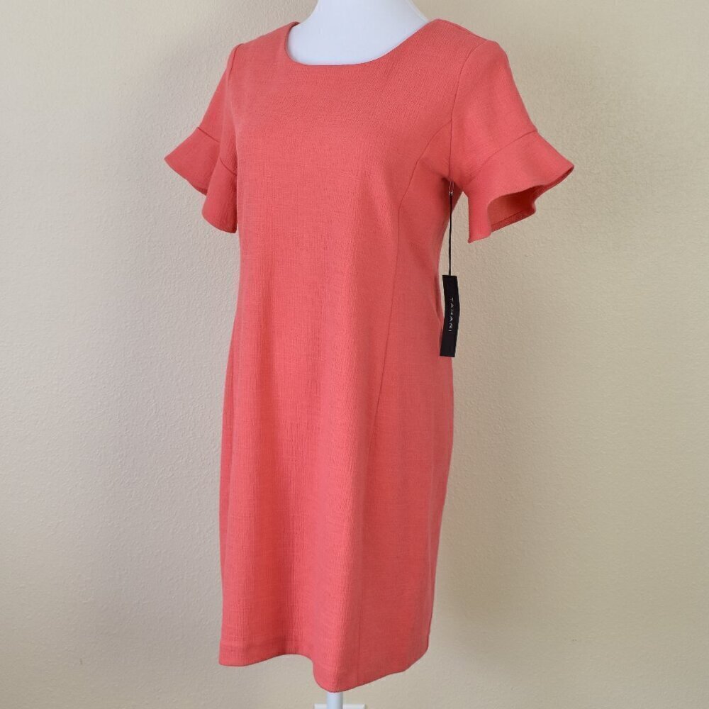 Tahari Cotton Gauze Ruffle Coral Dress NEW - 6 - Picture 5 of 9